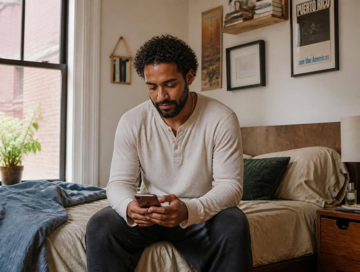 A man checking his Method routine on his phone before starting his day